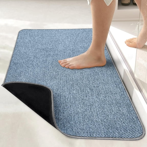 Bathroom Rug,Rubber Bath Mats for Bathroom,No Slip Bath Rugs,Machine Washable,Low Pile,Absorbent Blue,16" x 24"