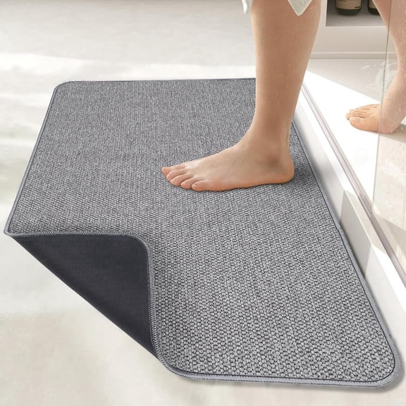 Bathroom Rug,Rubber Bath Mats for Bathroom,No Slip Bath Rugs,Machine Washable,Low Pile,Absorbent Gray,16" x 24"