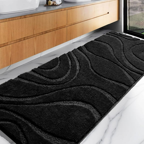 Bathroom Rug Runner 24 Inch x 72 Inch Absorbent Microfiber Non-Slip Machine Washable Rectangular Black