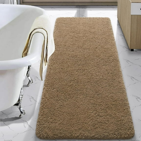 Bathroom Rug Runner 24x70 Inch, Soft Thick Absorbent Microfiber Bath Rugs for Bathroom, Machine Washable, Shaggy Plush Non Slip Bath Mat for Tub, Shower Floor, Quick Dry Mats, Light Brown