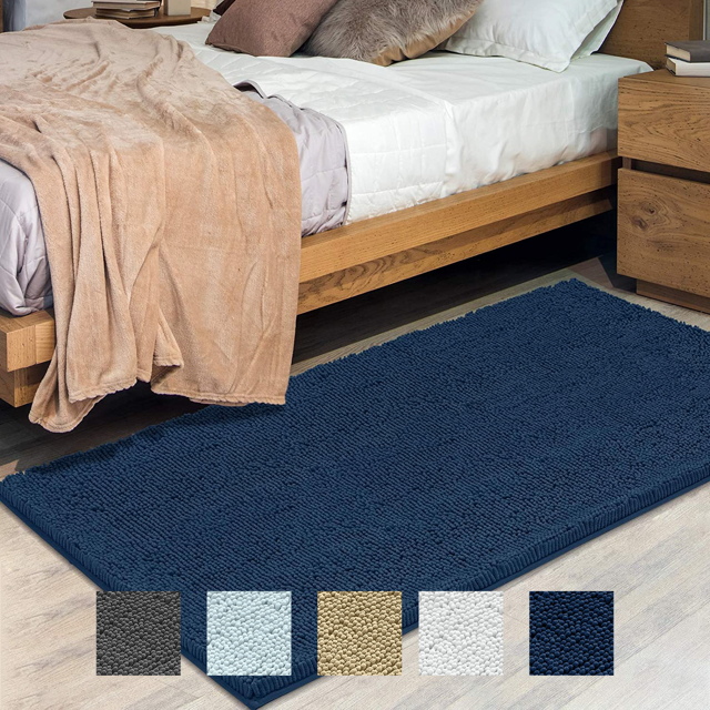 Bathroom Rug Runner, Chenille Bath Mats xLong, Dark Blue, 31x59", 1