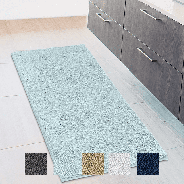 Bathroom Rug Runner, Chenille Bath Mats xLong, Spa Blue, 27.5x47", 1