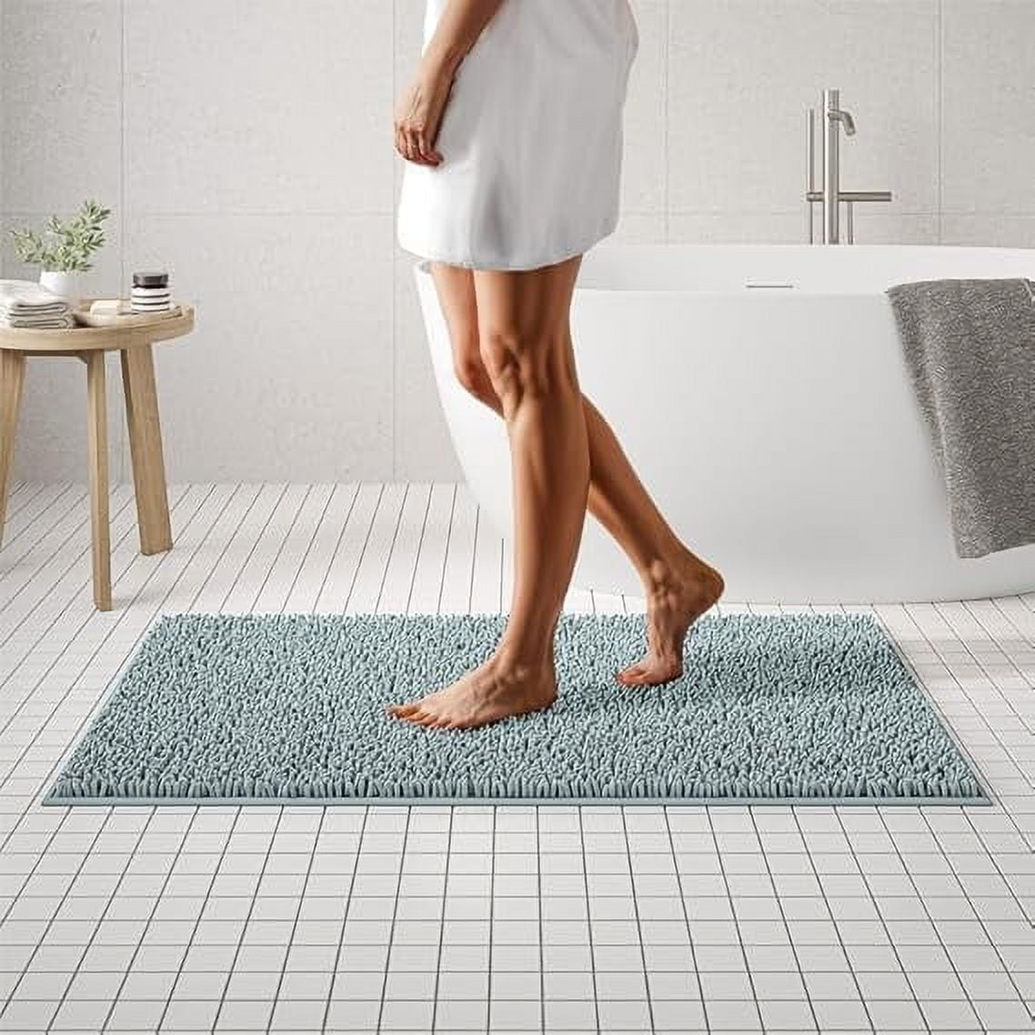 Spa Blue Extra Long Chenille Bath Runner Rug