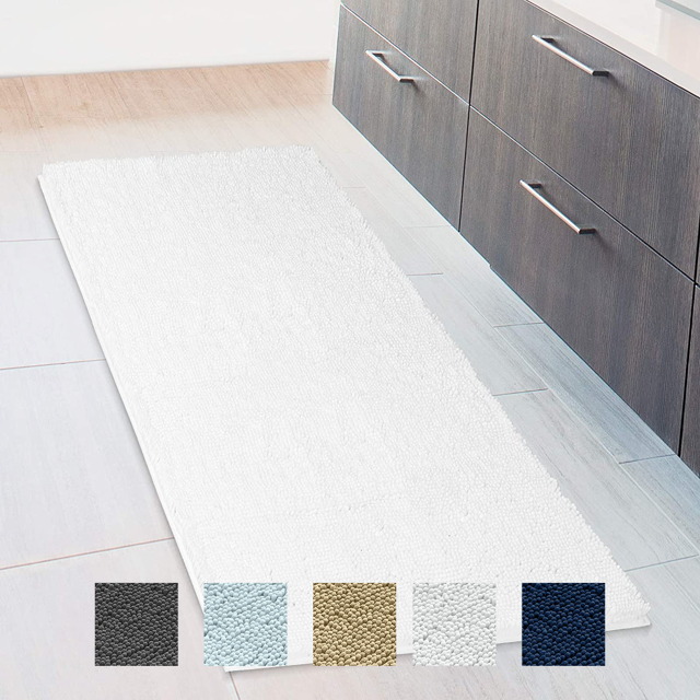 Bathroom Rug Runner, Chenille Bath Mats xLong, White, 27.5x47", 1