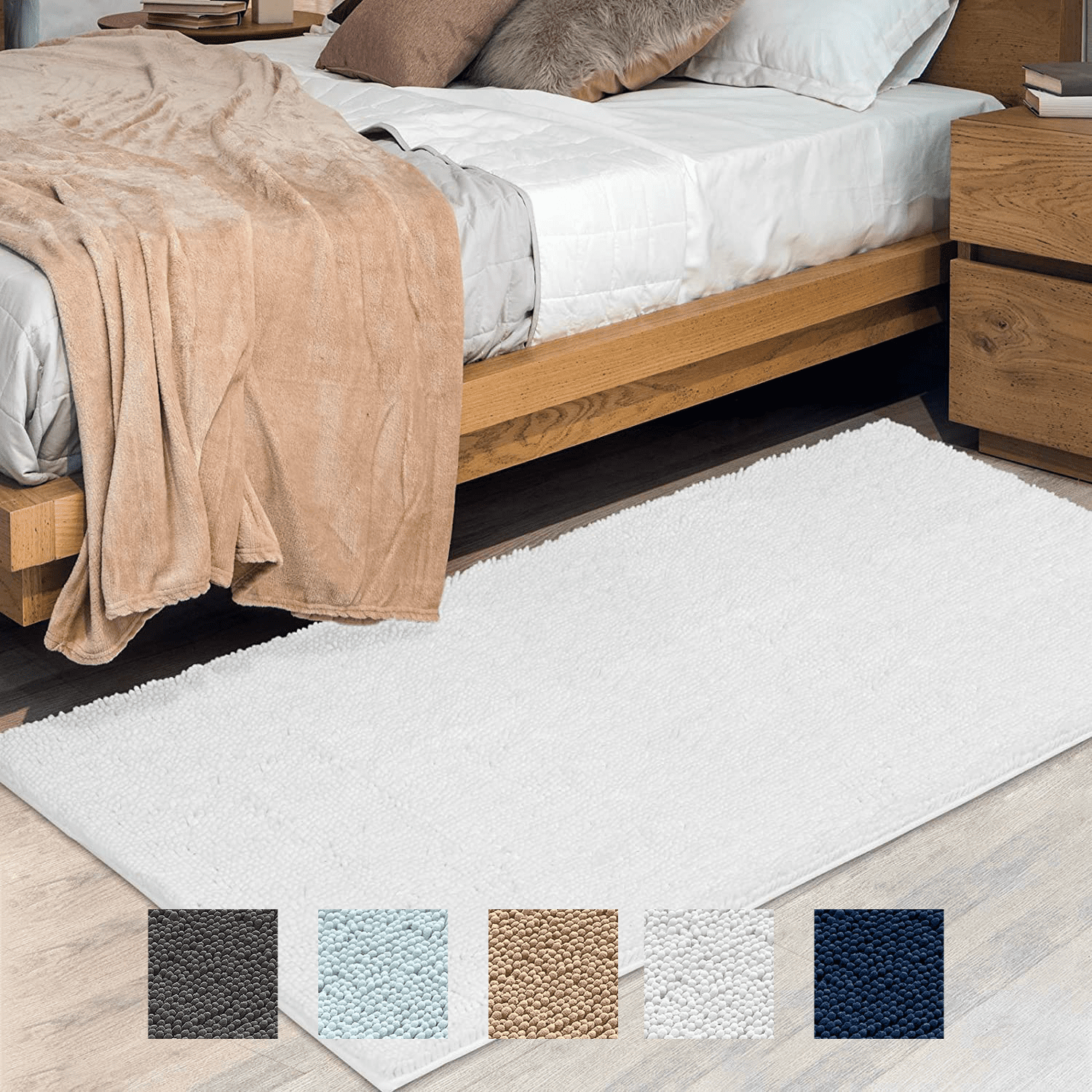 Mayshine Chenille Bath Rug Runner, NonSlip Long Thick Soft & Plush Bathroom Mat White, 31 x 59