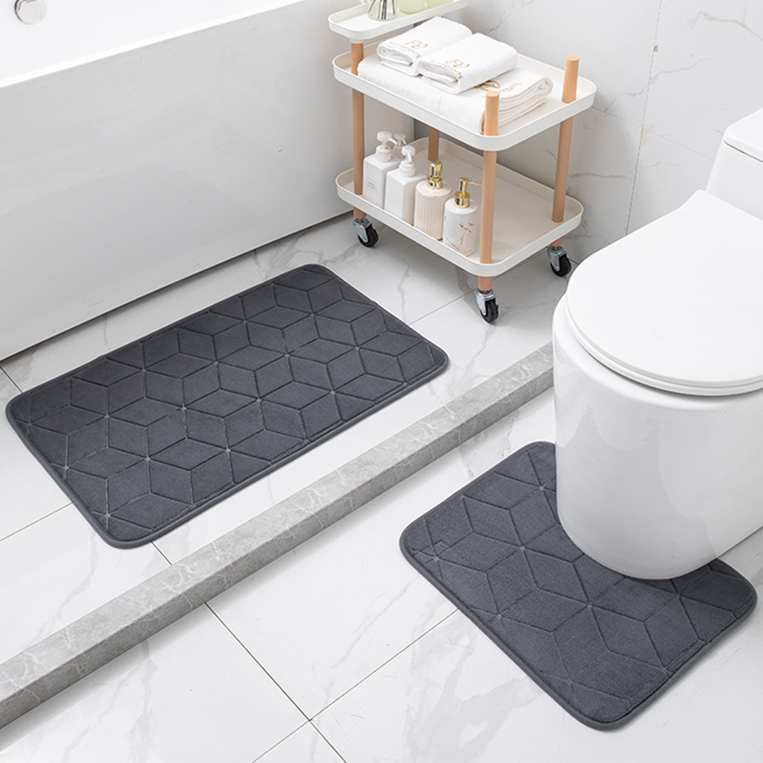 Bathroom Rug Set,2 Piece Anti Slip Soft Velvet Bath Mat Set with Shower