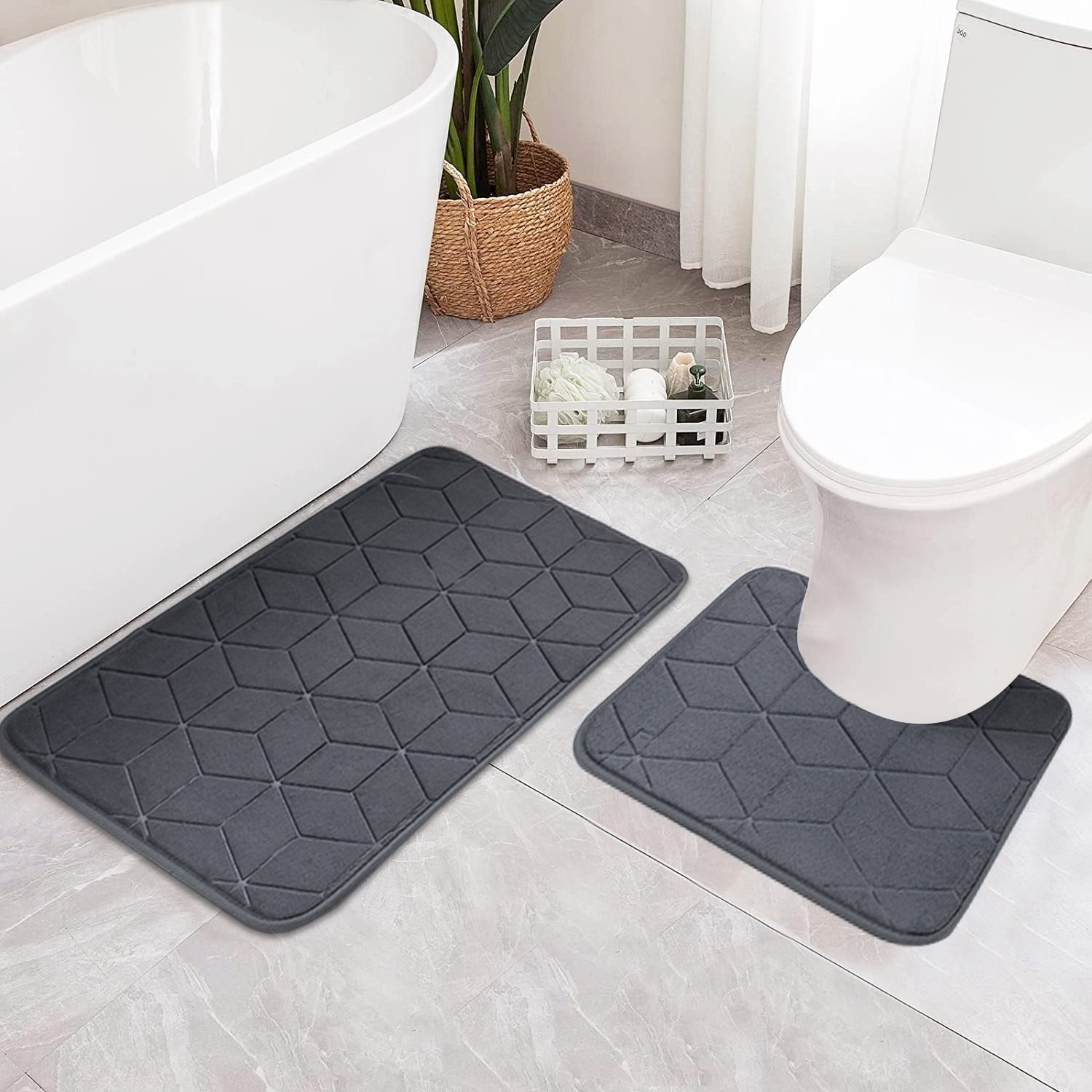 Bathroom Rug Set,2 Piece Anti Slip Soft Velvet Bath Mat Set with Shower