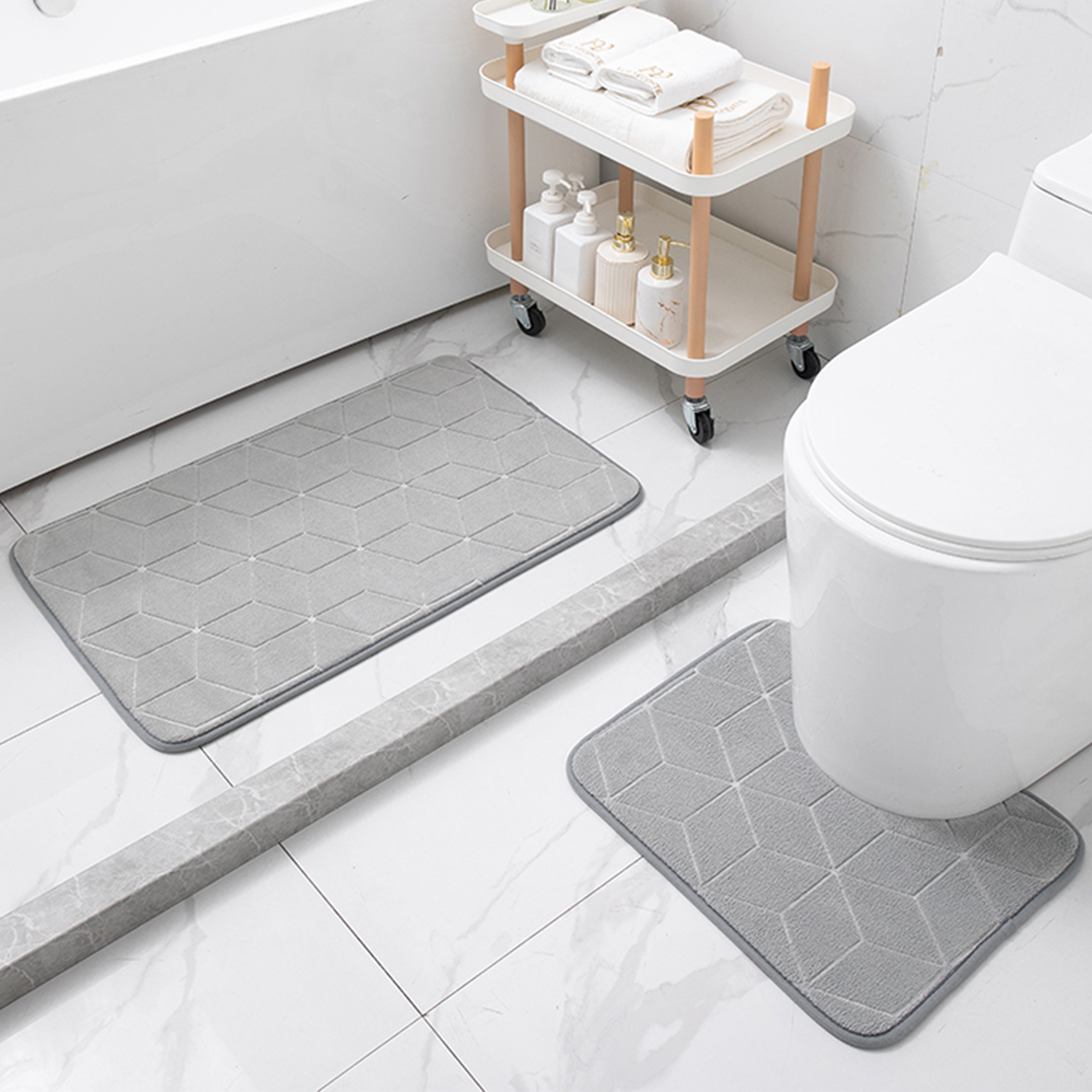 Bathroom Rug Set,2 Piece Anti Slip Soft Velvet Bath Mat Set with Shower Mat and UShaped Toilet