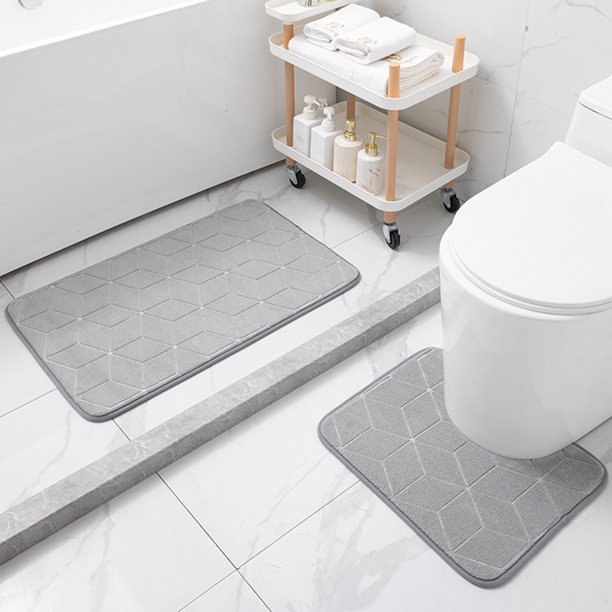 Bathroom Rug Set,2 Piece Anti Slip Soft Velvet Bath Mat Set with Shower Mat and UShaped Toilet