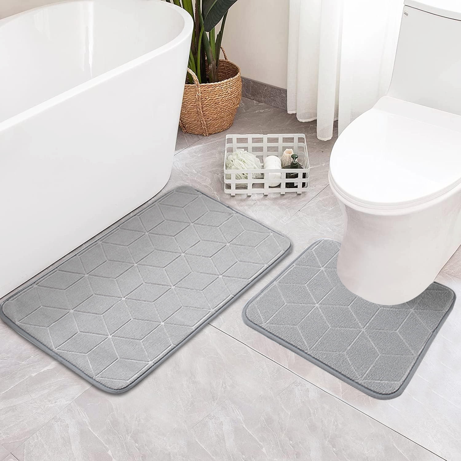 Bathroom Rug Set,2 Piece Anti Slip Soft Velvet Bath Mat Set with Shower