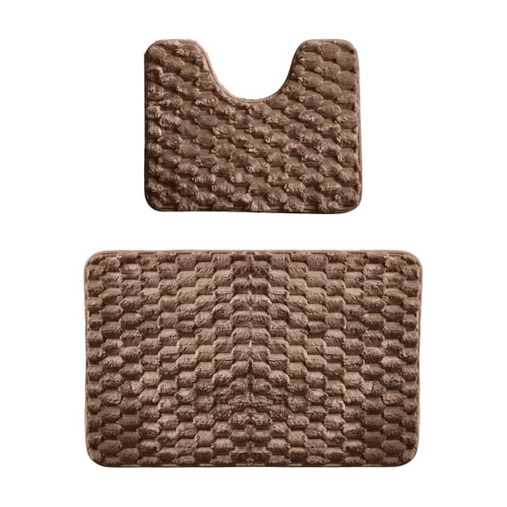 Bathroom Rug Set, 2 Piece Bath Mat 19.6''x31.5'' U Shape Toilet Rug 19.6''x15.7'' | Absorbent, Washable, Non Slip Bathroom Rugs Sets,Contour Mat for Toilet - Brown