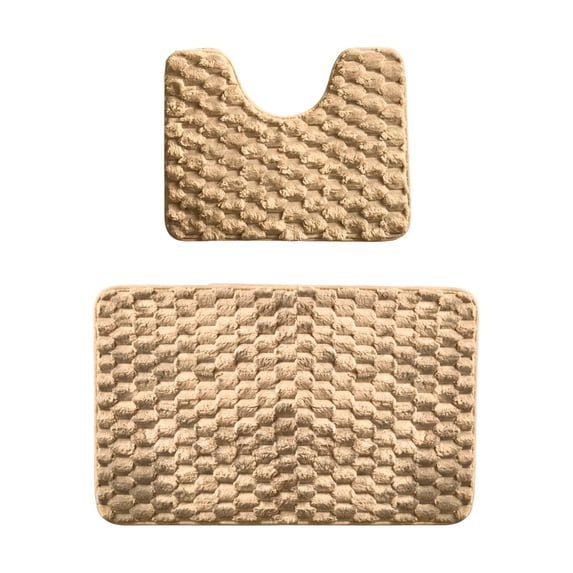 Bathroom Rug Set, 2 Piece Bath Mat 19.6''x31.5'' U Shape Toilet Rug 19.6''x15.7'' | Absorbent, Washable, Non Slip Bathroom Rugs Sets,Contour Mat for Toilet - Khaki