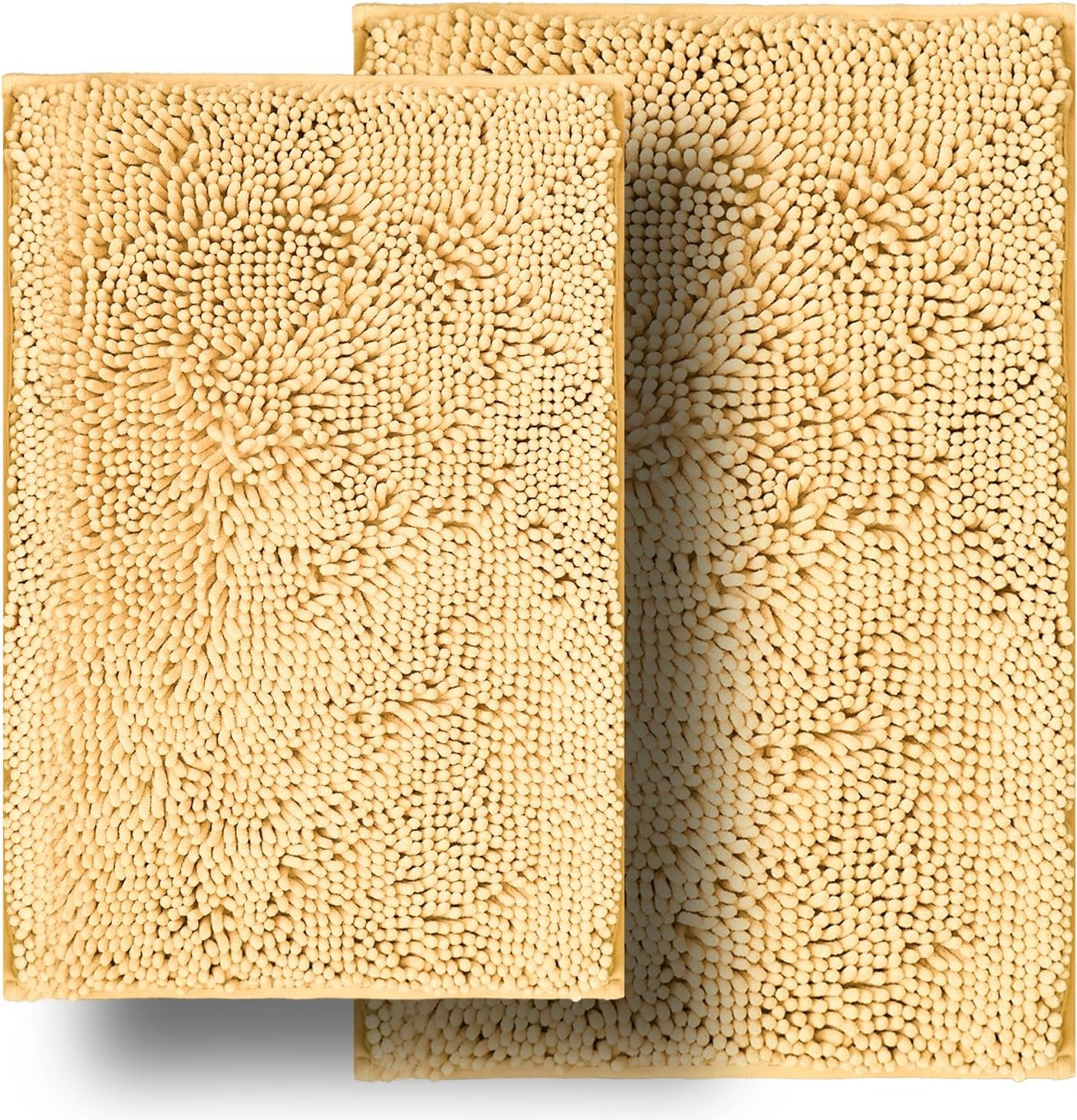Bathroom Rug Set, 2 Piece Chenille Bath Mat, Ultra Soft Absorbent, Antiskid, Washable, Beige (20x32+16x24 inch)