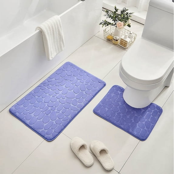 Bathroom Rug Set 2 Piece - Foam Bath Mat Toilet Mat Soft Absorbent Non-Slip Backing Machine Washable Plush Floor Rug for Bathroom Shower Kitchen Laundry Room