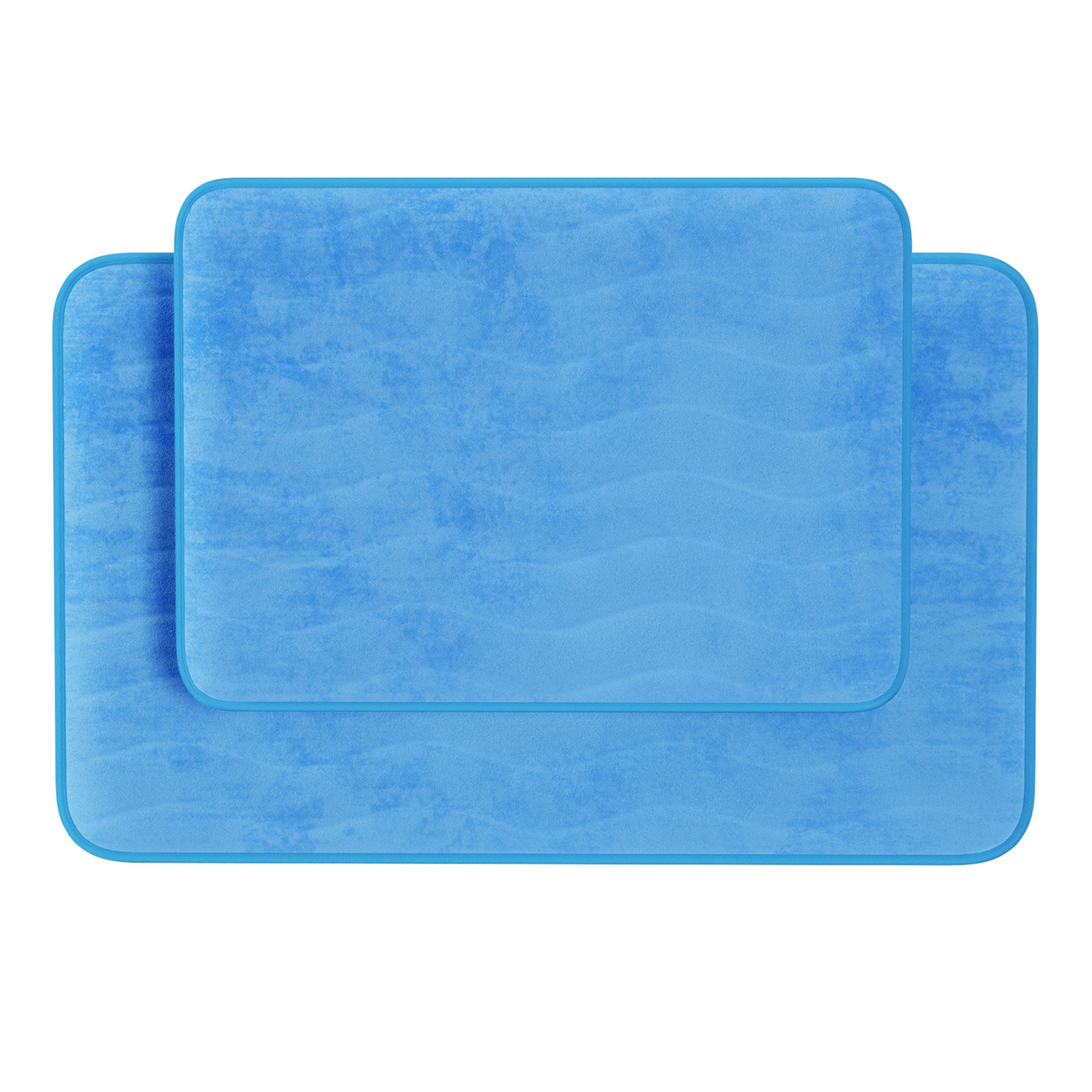 Bathroom Rug Set- 2-Piece Memory Foam Bath Mats- Wavy Microfiber Top-Non-Slip Absorbent Runner for Shower, Tub, Sink, or Kitchen by Somerset Home (Blue)