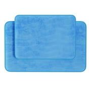 Bathroom Rug Set- 2-Piece Memory Foam Bath Mats- Wavy Microfiber Top-Non-Slip Absorbent Runner for Shower, Tub, Sink, or Kitchen by Somerset Home (Blue)