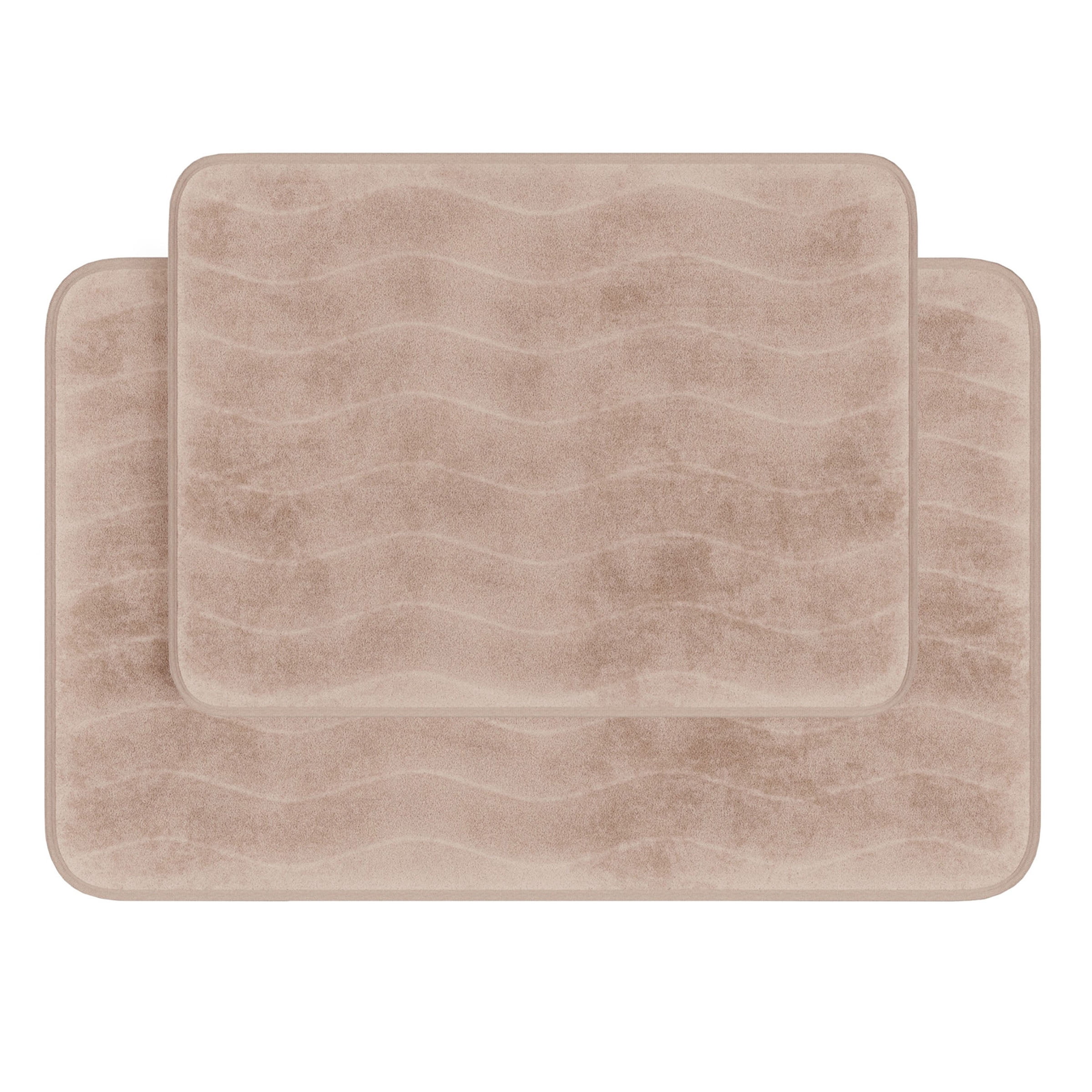 Bathroom Rug Set- 2-Piece Memory Foam Bath Mats-Wavy Microfiber Top-Non-Slip Absorbent Runner for Shower, Tub, Sink, or Kitchen by Somerset Home (Taupe)