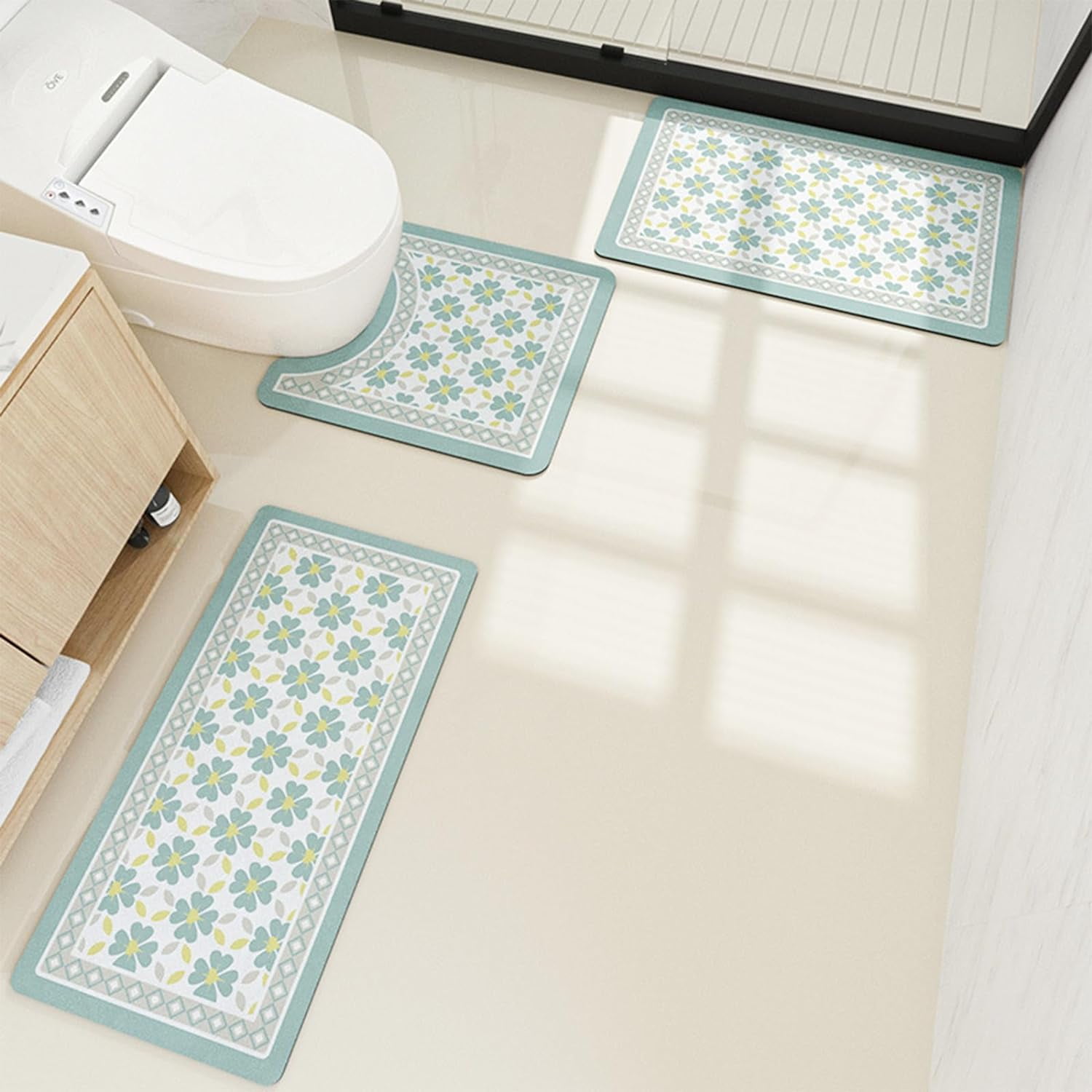 Bathroom Rug Set 3 Piece, 3PCS Ultra Soft Napa Skin Bath Mat, Super