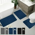 thumbnail image 1 of Bathroom Rug Set 3 Piece | Large Non Slip Bath Mat, Toilet Contour Rug, Soft Velvet Fleece, Water Absorbent, Machine Washable | Blue Gray Black | Thick Foam | 19.6x31.4in, 15.7x23.6in, 15.7x19.7in, 1 of 8