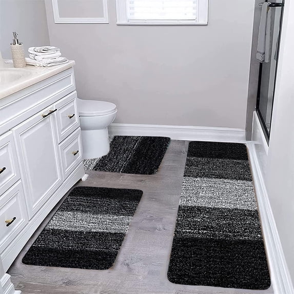 Bathroom Rug Set 3 Piece Plush Velvet Fleece And Foam Bath Mats With U Shaped Toilet Mat Absorbent Non Slip Washable Shower Rugs For Bathroom Floor Living Room Bedroom