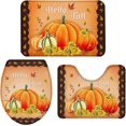 thumbnail image 1 of Bathroom Rug Set 3 Piece Thanksgiving Pumpkin Sunflower Bathroom Mat Anti-Skid U-Shape Contoured Autumn Harvest, 1 of 5