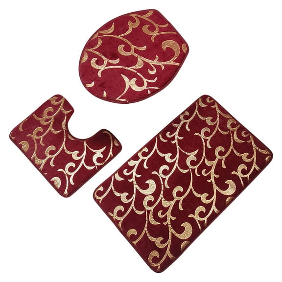 Bathroom Rug Set 3 Pieces Non-Slip Bath Mat Toilet Lid Cover Soft Absorbent Memory Foam Mats Washable Set