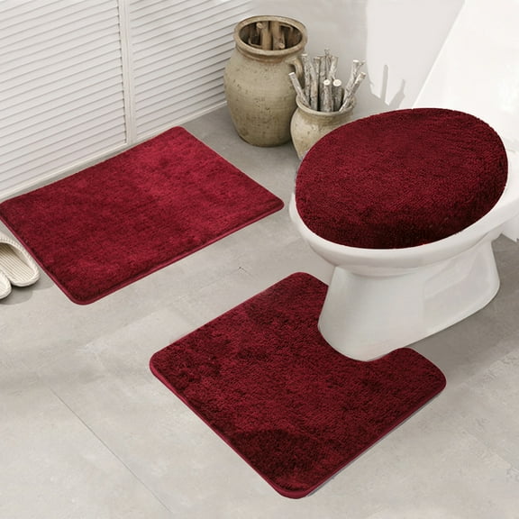 SHANNA European Geometric Shaggy Soft Non-Slip Absorbent Polyester Red Area Rug, Count3