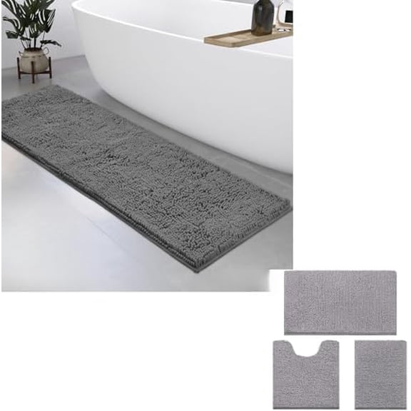 Bathroom Rug Set 4 Piece, 17x47 Long Bathroom Rug Runner Bundled with Bath Rugs Set (Grey)$$Home Decor, Kitchen, & Other