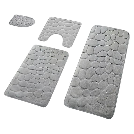 Bathroom Rug Set 4 Piece, Memory Foam Bath Mat and Toilet Rug Set, Soft Absorbent Washable Mats with Non Slip Backing, Light Gray