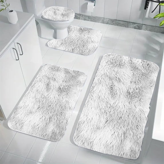 Bathroom Rug Set 4 Piece, Non-Slip Absorbent Bath Mats, Microfiber Soft, Absorbent Plush Shaggy Carpets Includes U-Shaped Toilet Mat for Bath Floor, Shower, Bathroom, Tub,Home Decor White