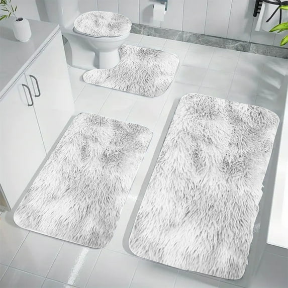Bathroom Rug Set 4-Piece - Non-Slip Microfiber Plush Bath Mats, Soft And Absorbent Toilet Shower Floor Mats, Machine Washable Bathroom Rugs And Mats Set, for Non Plush And Stylish Flooring, White