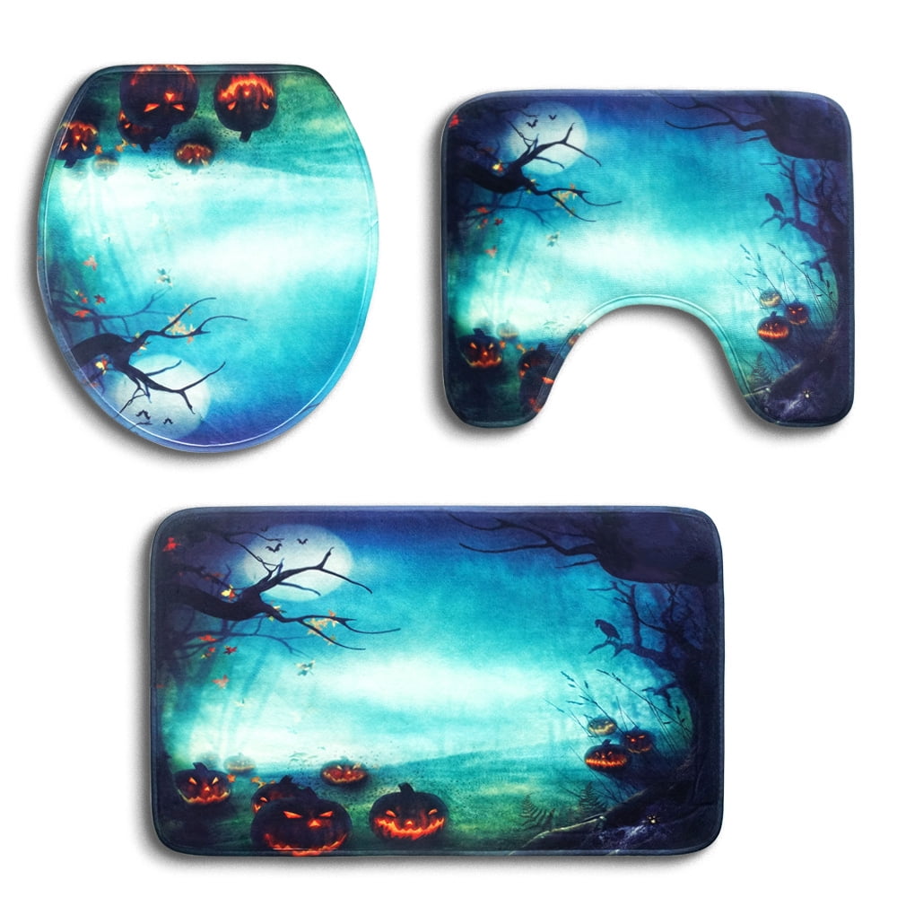Movsou 3 Piece Halloween Bathroom Rug Set with Pumpkin Lantern, Non ...