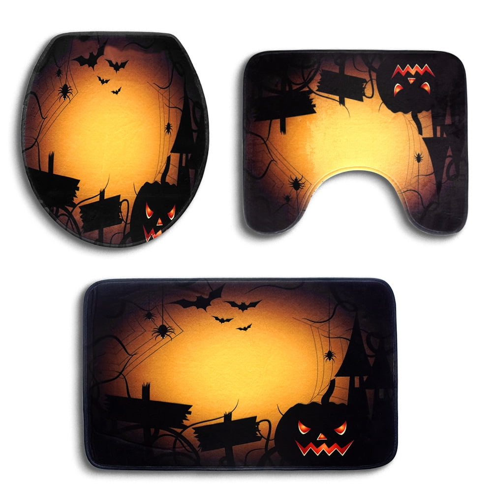 Bathroom Rug Set Bath Rug Halloween Decor Contour Mat Lid Cover Non ...