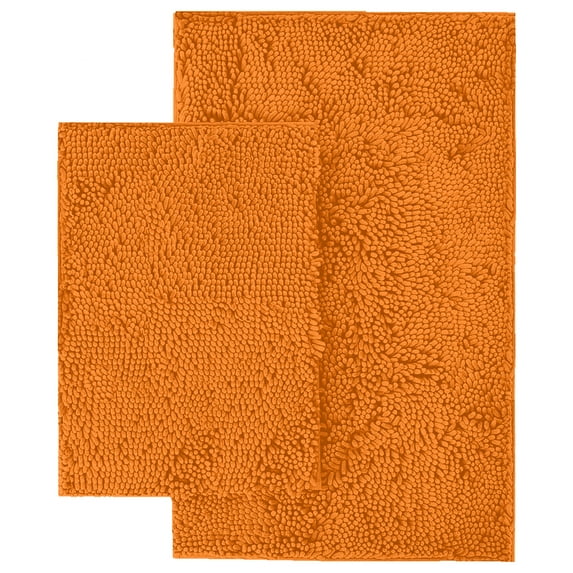 Bathroom Rug Set by LuxUrux, Super Absorbent Orange Rugs Sets 2 Piece Bath mat Set , Extra-Soft Plush Bath Rugs Shower mat, 2 Cm Pile Height Chenille Microfiber Material,(Rectangular Set, Orange)