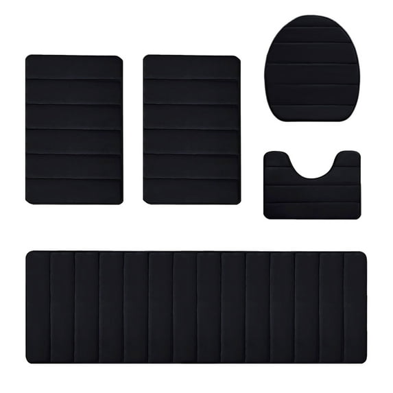 Bathroom Rug Set, Non Slip Bathroom Mats, 5-Piece Soft Water Absorbent Washable Bath Mat Collection, Modern Style, Large and Comfortable, Dark Gray and Gray