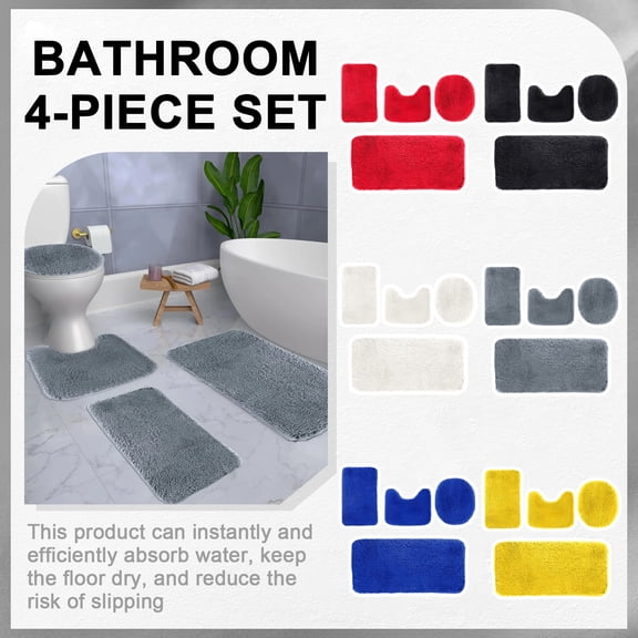 Bathroom Rug Set Soft Plush Microfiber Non Slip Bath Mats Toilet Lid Cover Absorbent Thick Carpet for Home Bathroom