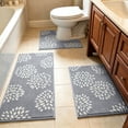 thumbnail image 1 of Bathroom Rug Set,Three Piece Flocked Water Absorbent Floor Mat With Anti Slip Base and Machine Washable Feature for Shower Toilet Floor Layout,Fit for Youngster Household Restroom Decoration(Gray), 1 of 7