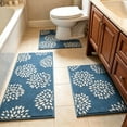 thumbnail image 1 of Bathroom Rug Set,Three Piece Flocked Water Absorbent Floor Mat With Anti Slip Base and Machine Washable Feature for Shower Toilet Floor Layout,Fit for Youngster Household Restroom Decoration(Blue), 1 of 7