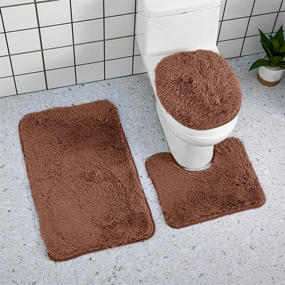 Bathroom Rug Set With Toilet Cover,Bathroom Rugs Sets 3 Piece,Ultra Soft Non Slip Bath Rug and Absorbent Chenille Bath Mat,Bathroom Rugs,Plush Bath Mats(Brown 3pcs/Set 16in)