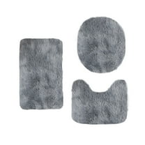 Bathroom Rug Set Winter Thicken Soft Plush Bath Mats Square & U Shape Bath Mat with Toilet Lid Cover, Machine Washable (Gray)