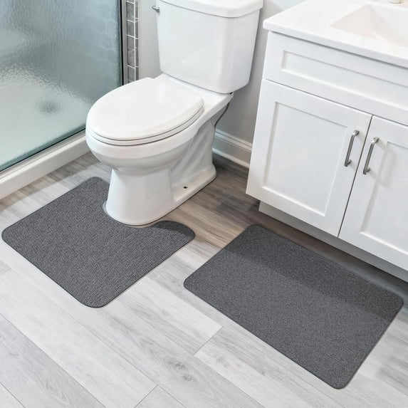 Bathroom Rug Set of 2, Toilet Rug, Quick Dry, Non-Slip, Machine Washable, Fit Under Doors, Absorbent Bathroom Rug(Dark Gray 20" x 32"+20" x 24",U)