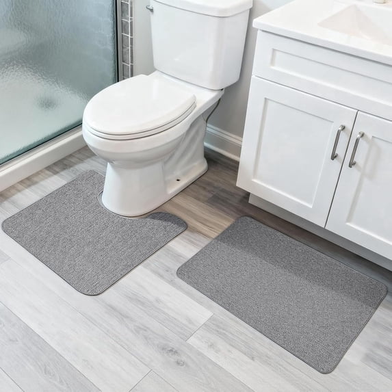Bathroom Rug Set of 2, Toilet Rug, Quick Dry, Non-Slip, Machine Washable, Fit Under Doors, Absorbent Bathroom Rug(Gray 20" x 32"+20" x 24",U)