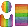 thumbnail image 1 of Bathroom Rug Set of 3, 3 Pieces Bath Mats Set, Rainbow Wood Plank Texture No Silp Washable Cover Floor Rug Decorations for Kitchen Bathroom Bedroom, 1 of 6