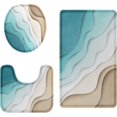 thumbnail image 1 of Bathroom Rug Set of 3 3 Pieces Bath Mats Set for Bathroom Blue Abstract Beach No Silp Washable Cover Floor Rug, 1 of 5