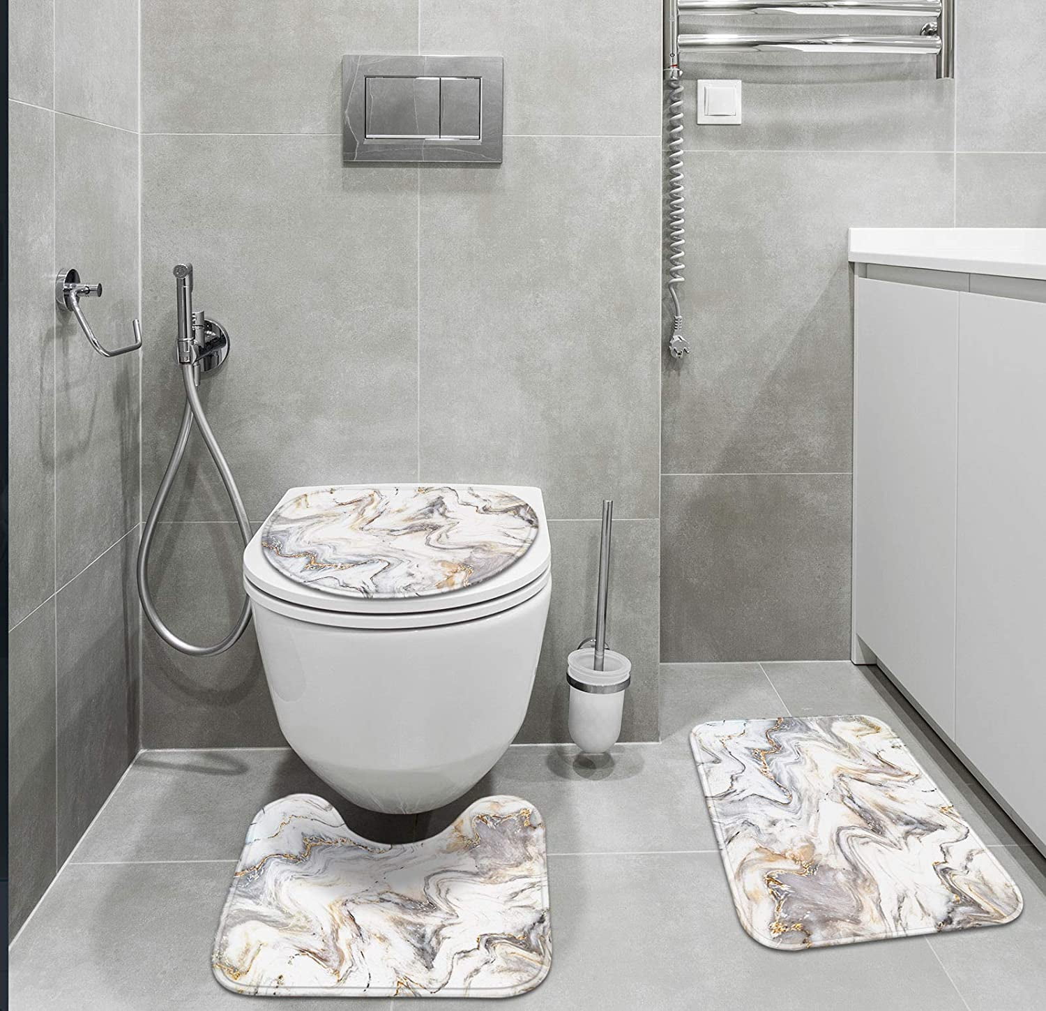 Bathroom Rug Set of 3, 3 Pieces Bath Mats Set for Bathroom, Marble ...