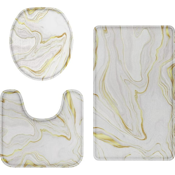 Bathroom Rug Set of 3 3 Pieces Bath Mats Set for Bathroom Platinum Marble No Silp Washable Cover Floor Rug