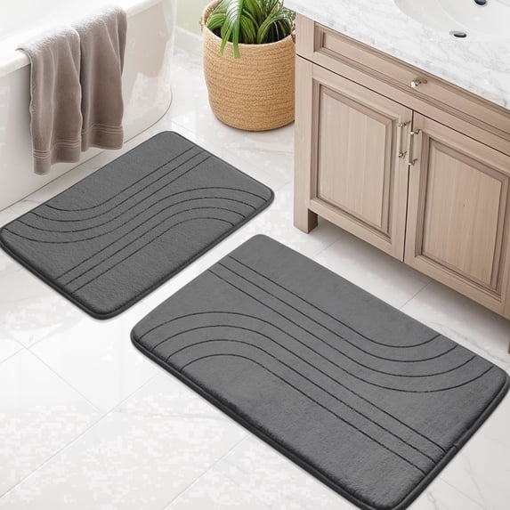 CHAKMEONE Bathroom Rug Sets 2 Piece,Non Slip Bath Mat Set with U-Shaped Toilet Rug,Super Absorbent Memory Foam Bathroom Floor Mats for Shower,Tub,Toilet,Gray