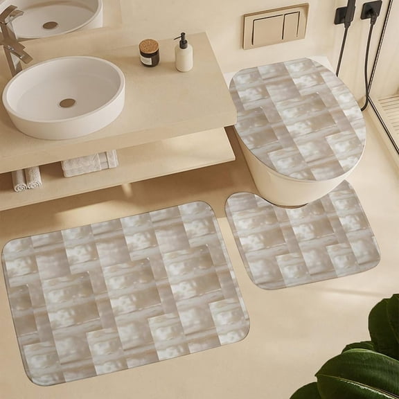 Bathroom Rug Sets 3 Piece Mother of Pearl Toilet Rug Set Washable Bath Rug U Shape Mat Toilet Lid Cover Mat Accessories Decorations 15.7"x23.6"