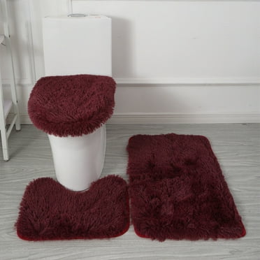 Bathroom Rug Sets 3 Piece Toilet Lid Cover Contour Mat and Bath Rug,Non-Slip with Rubber Backing,Solid Plush Microfiber Bathroom Rug