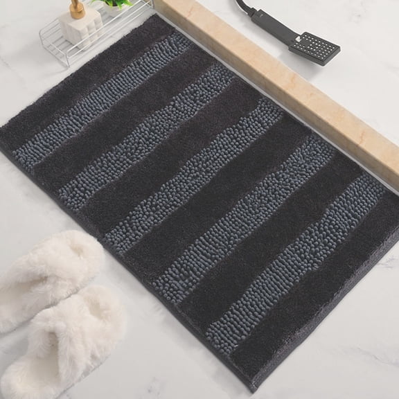 Bathroom Rug Soft Microfiber Plush and Chenille Dark Gray 24"x16" Non-Slip Absorbent Wash Doormat for Shower Room